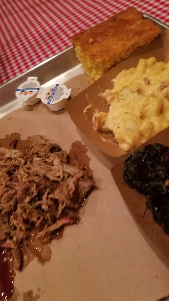 Pulled Pork Ribs Mac Greens Cornbread